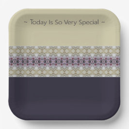 Paars en licht grijs gepatterd stijlvol papieren bordje