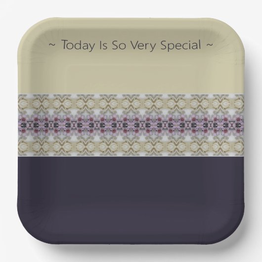 Paars en licht grijs gepatterd stijlvol papieren bordje (Voorkant)