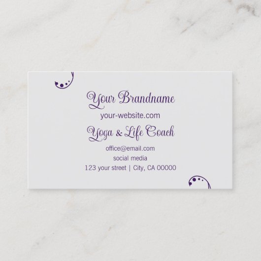 Paars en licht grijs ornamentaal vierkant  visitekaartje (Achterkant)