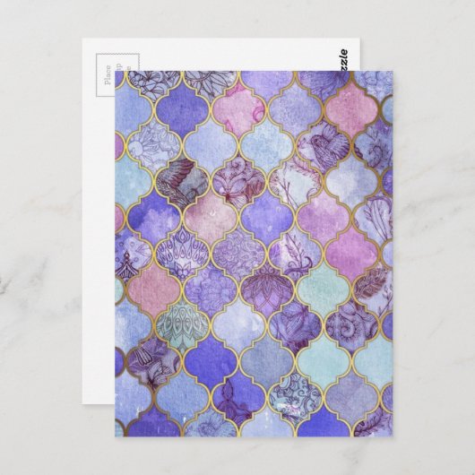 Paars en lichtblauw Marokkaans Tile Patroon Briefkaart (Voorkant / Achterkant)