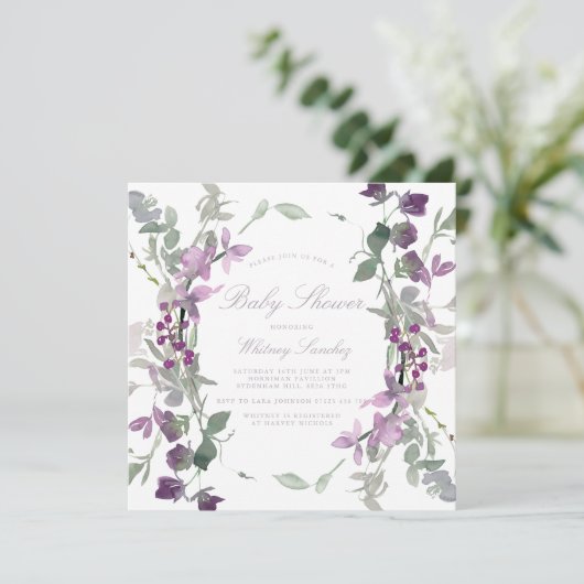 Paars en Lila Baby shower op het plein Kaart (Staand voorkant)