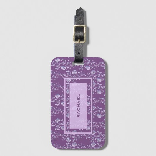  Paars en Lila Floral Bagagelabel (Voorkant (verticaal))