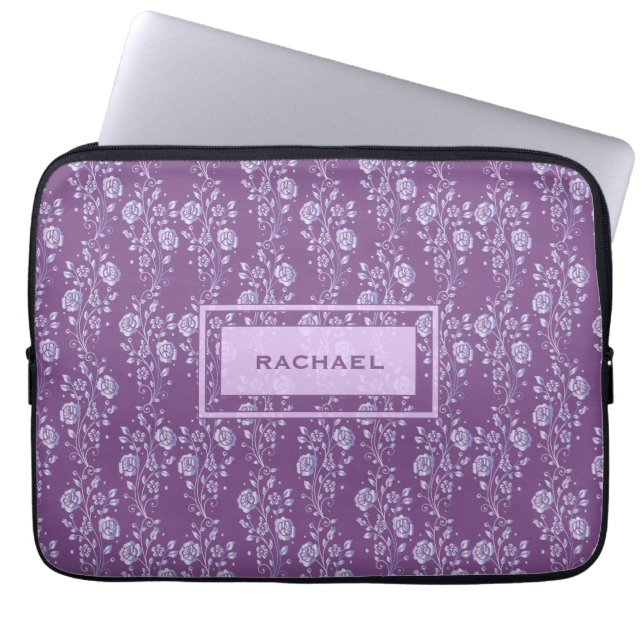  Paars en Lila Floral Laptop Sleeve (Voorkant)