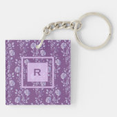 Paars en Lila  Floral Monogram Sleutelhanger (Achterkant)