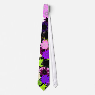 Paars en limoen floraal stropdas