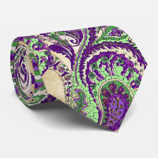 Paars en Limoen Paisley Wedding Stropdas (Opgerold)