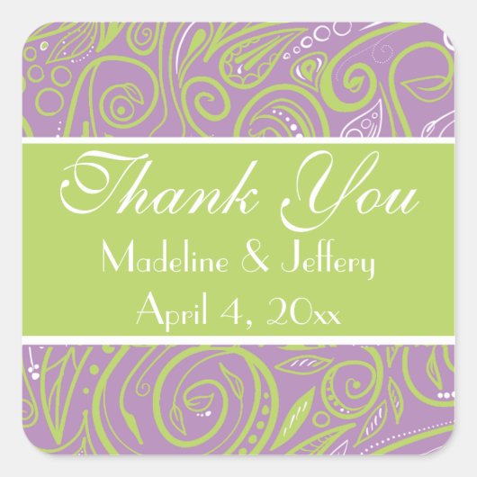 paars- en limoen-paisleythema vierkante sticker (Voorkant)