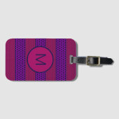 Paars en Magenta Patroon Gestreepte Monogram Bagagelabel (Voorkant (horizontaal))