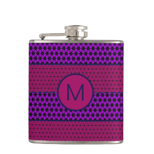 Paars en Magenta Patroon Gestreepte Monogram Heupfles