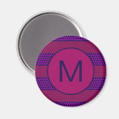 Paars en Magenta Patroon Gestreepte Monogram Magneet (Voorkant / Achterkant)