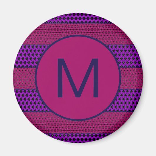Paars en Magenta Patroon Gestreepte Monogram Magneet (Voorkant)