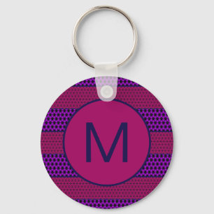 Paars en Magenta Patroon Gestreepte Monogram Sleutelhanger