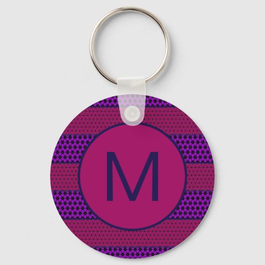 Paars en Magenta Patroon Gestreepte Monogram Sleutelhanger (Voorkant)