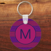 Paars en Magenta Patroon Gestreepte Monogram Sleutelhanger (Achterkant)
