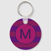 Paars en Magenta Patroon Gestreepte Monogram Sleutelhanger (Achterkant)