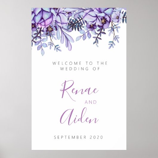 Paars en mauve bloemen welkomstbord poster (Voorkant)