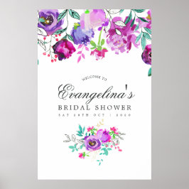 Paars en Mint Floral Vrijgezellenfeest Welkom Poster