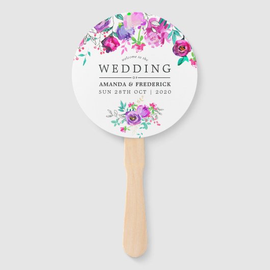 Paars en Mint Floral Wedding Favor Handwaaier (Voorkant)