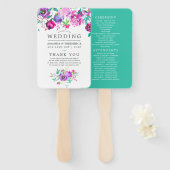 Paars en Mint Floral Wedding Programme Handwaaier (Voorkant en achterkant)