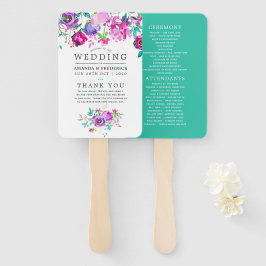 Paars en Mint Floral Wedding Programme Handwaaier