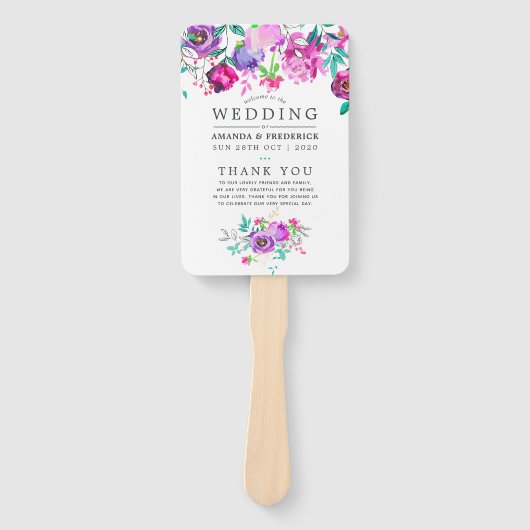 Paars en Mint Floral Wedding Programme Handwaaier (Voorkant)