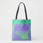 Paars en Mint Retro Heart Design Tote Bag (Voorkant)