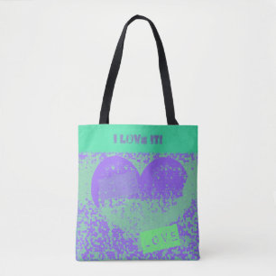 Paars en Mint Retro Heart Design Tote Bag