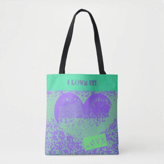 Paars en Mint Retro Heart Design Tote Bag (Voorkant)