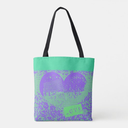 Paars en Mint Retro Heart Design Tote Bag (Achterkant)
