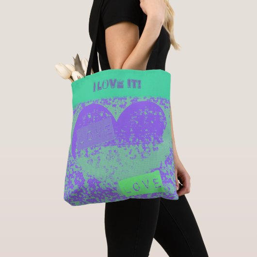 Paars en Mint Retro Heart Design Tote Bag (Dichtbij)
