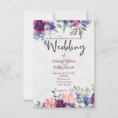 Paars en oranje aquarel bloem bruiloft uitnodiging (Voorkant)