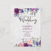 Paars en oranje aquarel bloem bruiloft uitnodiging (Voorkant / Achterkant)
