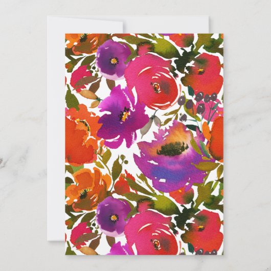 Paars en Oranje Floral Couples Shower Kaart (Achterkant)