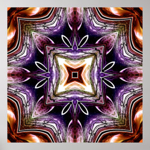 Paars en Oranje Kosmisch Kaleidoscoopontwerp Poster