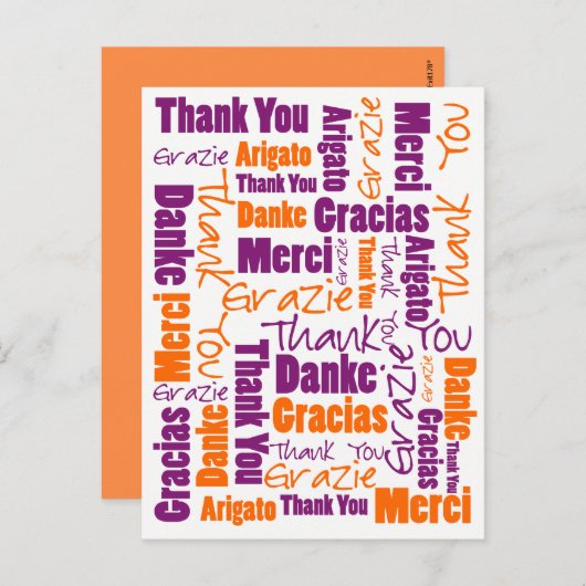 Paars en Oranje Multilinguale Dank Je Briefkaart (Voorkant / Achterkant)