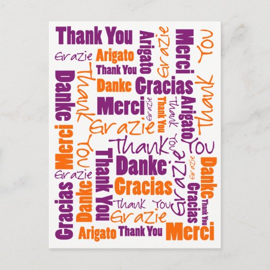 Paars en Oranje Multilinguale Dank Je Briefkaart (Voorkant)