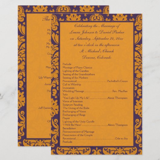 Paars en Oranje programma Damask Wedding II (Voorkant / Achterkant)