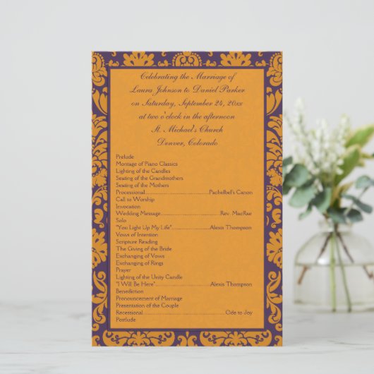 Paars en Oranje programma Damask Wedding II (Staand voorkant)