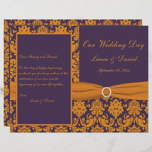 Paars en Oranje programma voor de bruiloft van Dam (Voorkant / Achterkant)