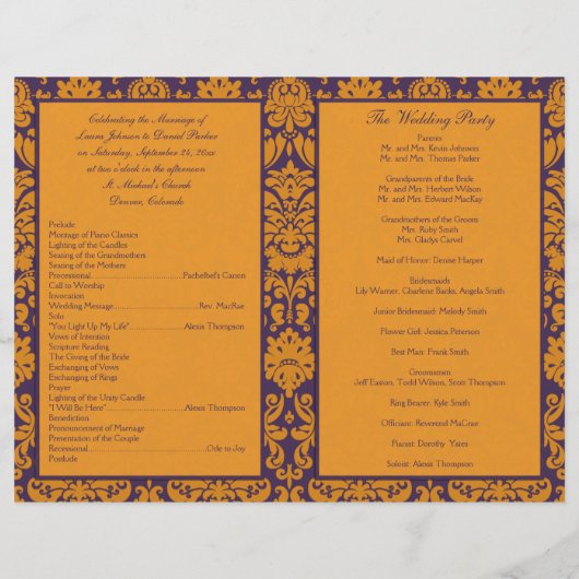 Paars en Oranje programma voor de bruiloft van Dam (Achterkant)