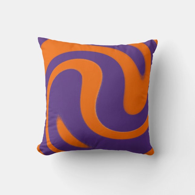 Paars en Oranje Retro Draaikolk  Kussen (Voorkant)