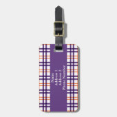 Paars en Oranje Tartan Bagagelabel (Voorkant verticaal)