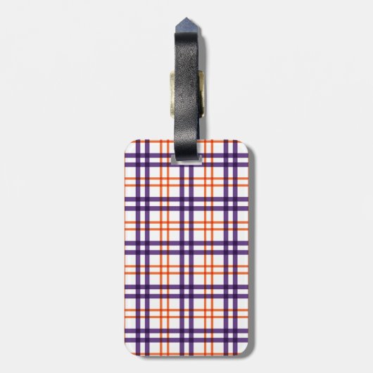 Paars en Oranje Tartan Bagagelabel (Achterkant verticaal)