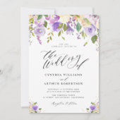 paars en perziken waterverf florale bruiloft kaart (Voorkant)