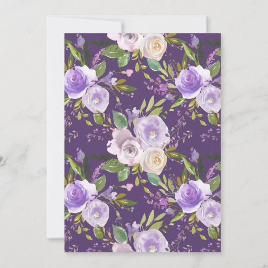 paars en perziken waterverf florale bruiloft kaart (Achterkant)