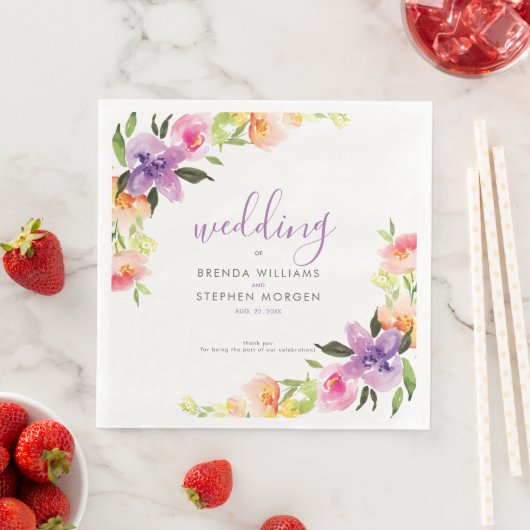 Paars- en perzikwaterverven lijst servet (Insitu)