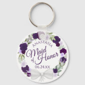 Paars en plum Floral Wreath Maid of Honor Wedding Sleutelhanger (Voorkant)