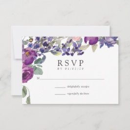 Paars en pruim bloem bruiloft RSVP Kaartje