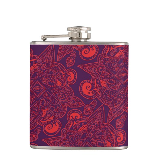 Paars en rood Perzisch Star Mandala Pattern Heupfles (Voorkant)