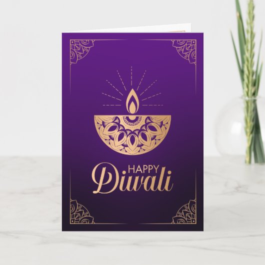 Paars en Roos goud ornament Happy Diwali Kaart (Voorkant)